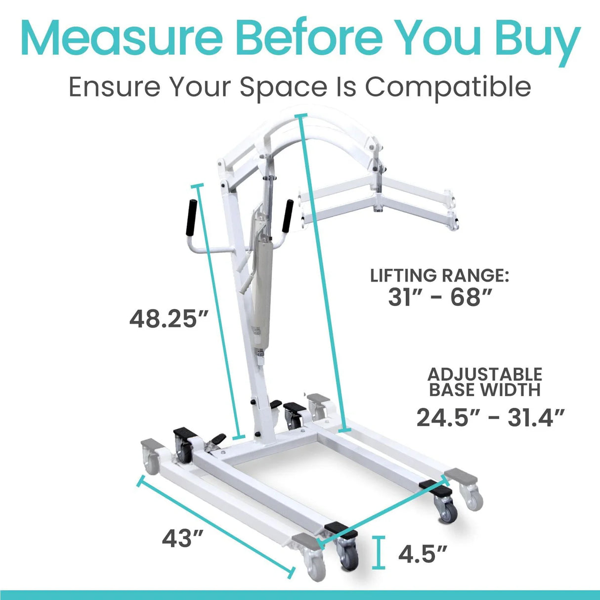 Vive Health Hydraulic Patient Lift - 400 lbs weight capacity