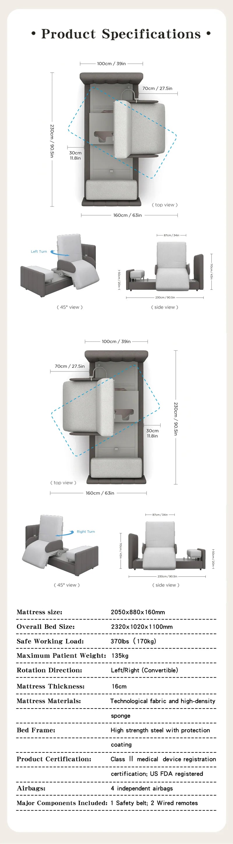 Starsleep Orin Rotating Bed Adjustable Hospital Bed