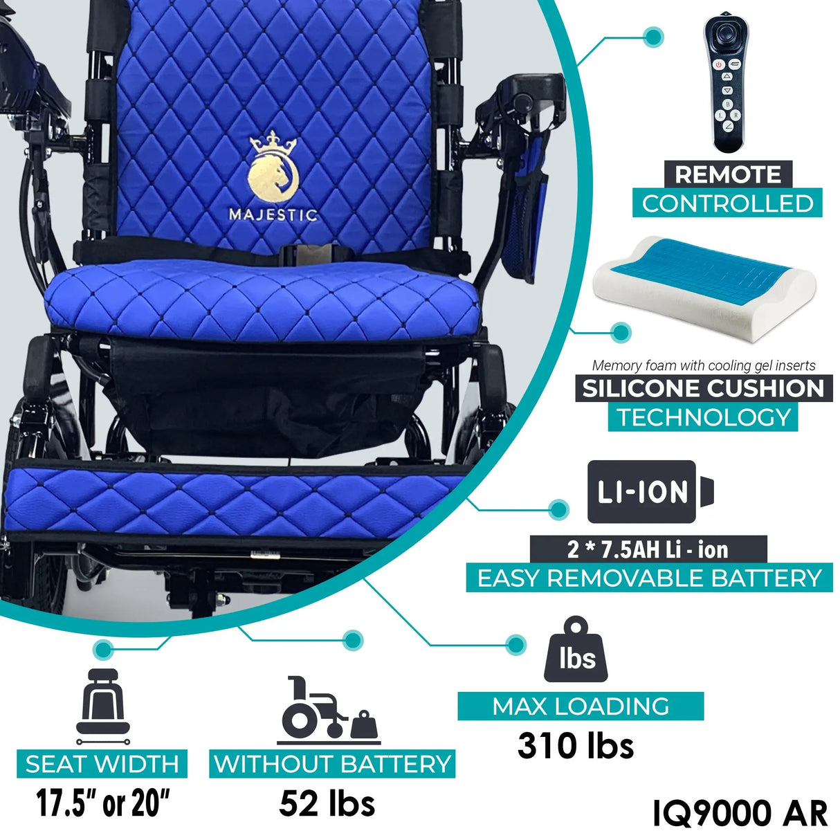 MAJESTIC IQ-9000 Auto Recline Remote Controlled Electric Wheelchair