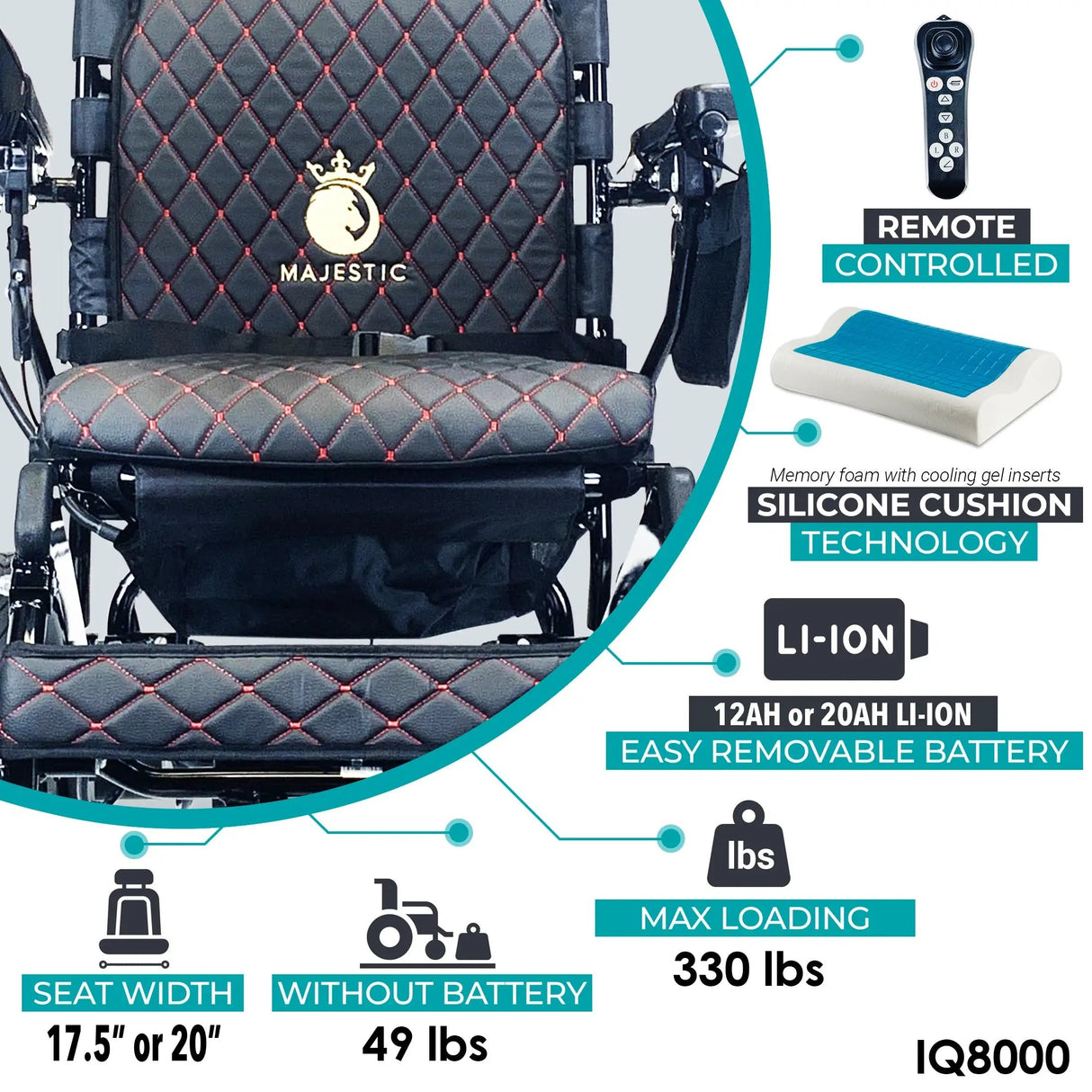 MAJESTIC IQ-8000 Remote Controlled Lightweight Electric Wheelchair