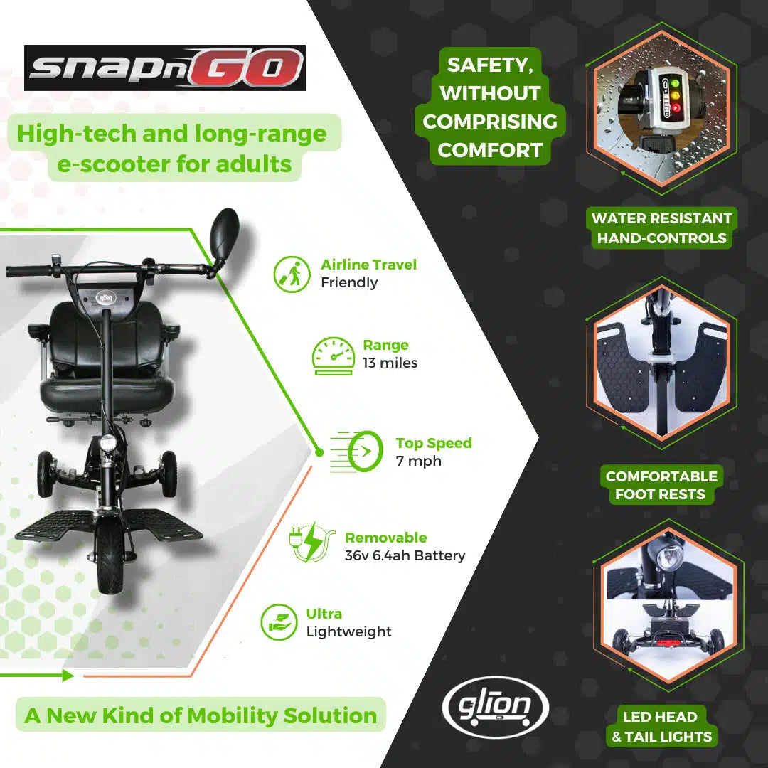 SNAPnGO Electric Travel Mobility Scooter - Swivel Seat